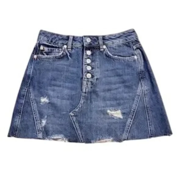 Free People Harvey Blue Distressed Mini Skirt - Picture 4 of 8